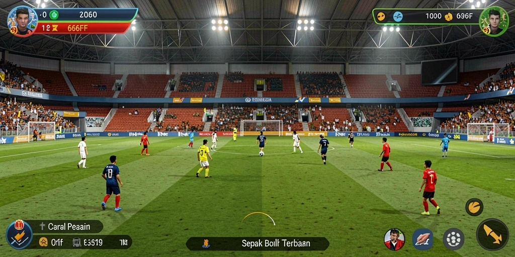 Tampilan gameplay menakjubkan di 666FF yang menggambarkan aksi sepak bola.
