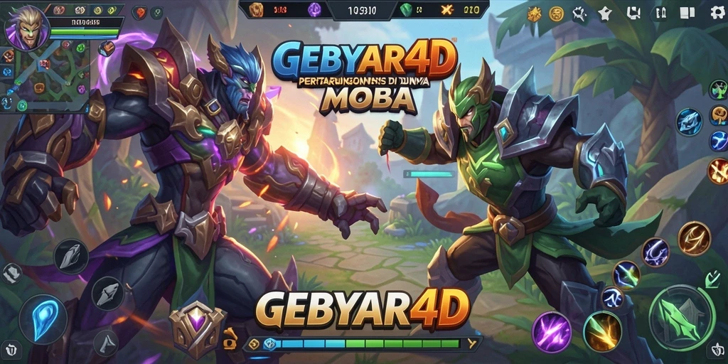 Tampilan seru dari pertempuran dalam GEBYAR4D di gameplay MOBA.