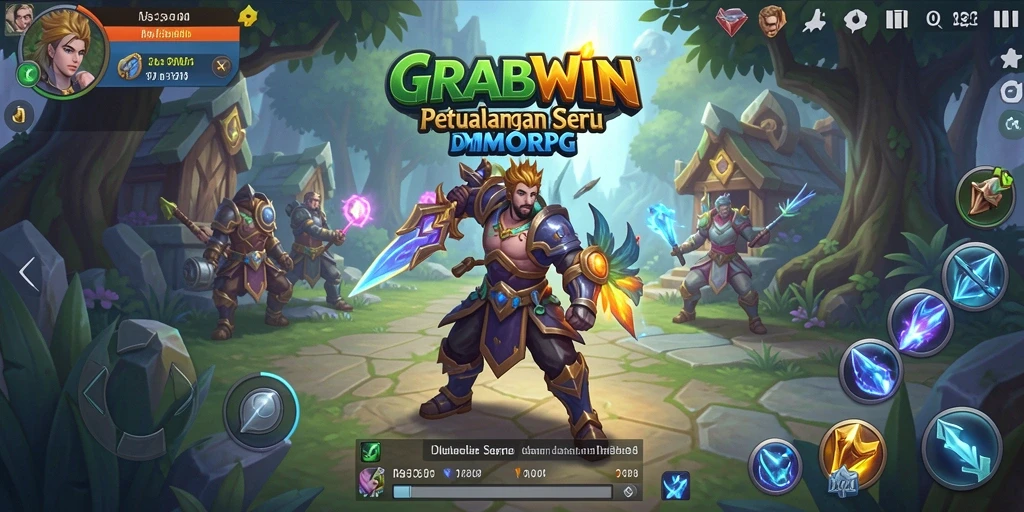 Tangkapan layar utama dari gameplay seru GRABWIN dengan aksi pertempuran MMORPG.