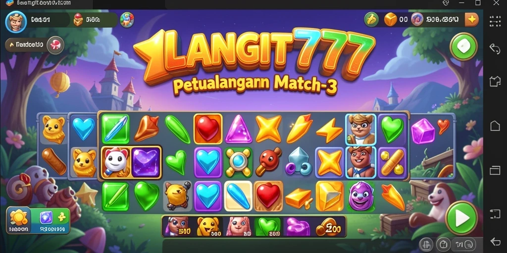 Screenshot LANGIT777 menampilkan gameplay Match-3 yang seru dan berwarna.