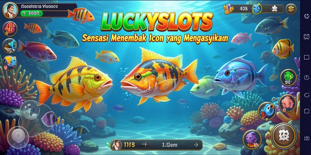 Tangkapan layar utama gameplay <strong>LUCKYSLOTS</strong> menampilkan aksi seru menembak ikan.