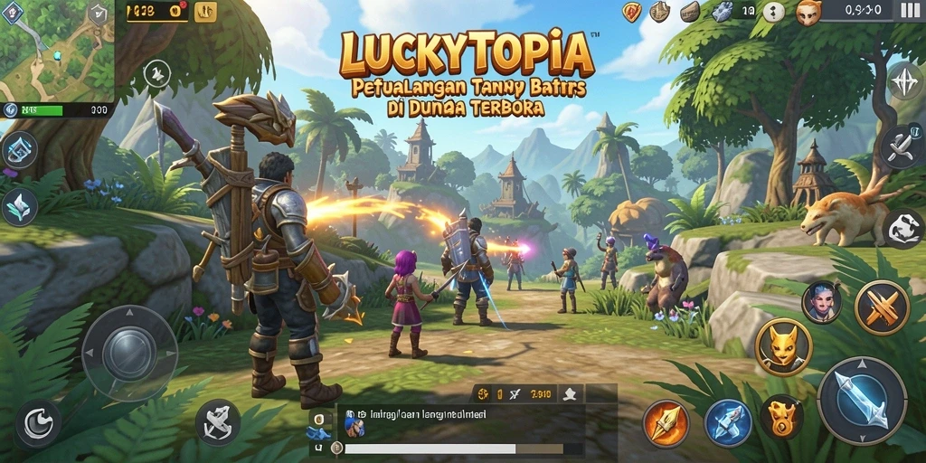 Tampilan gameplay yang menakjubkan di dunia terbuka LUCKYTOPIA.