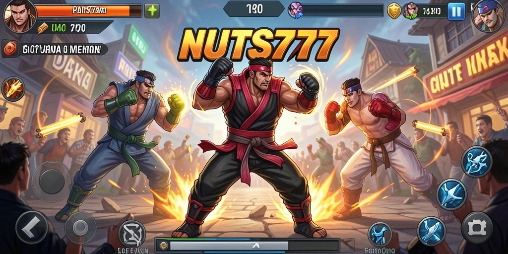 Screenshot NUTS777 menampilkan aksi pertarungan yang dinamis dan interaktif.