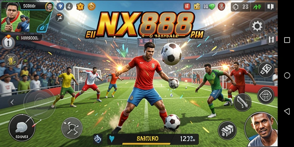 Tampilan utama gameplay NX888 menampilkan aksi olahraga yang mendebarkan.