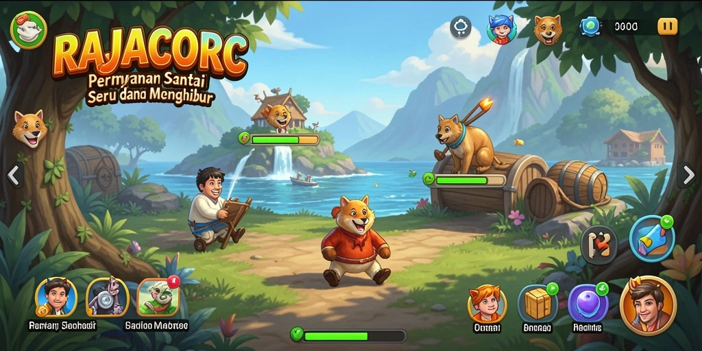 Tampilan gameplay RAJACORC yang penuh warna dan seru.