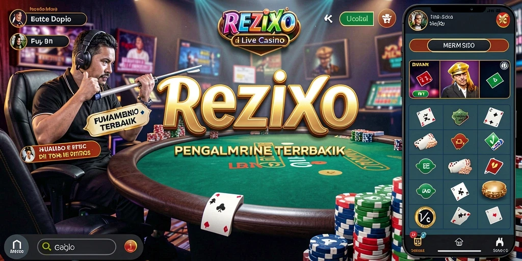 Screenshot gameplay <strong>REZIXO</strong> yang menampilkan dealer profesional dan permainan langsung.