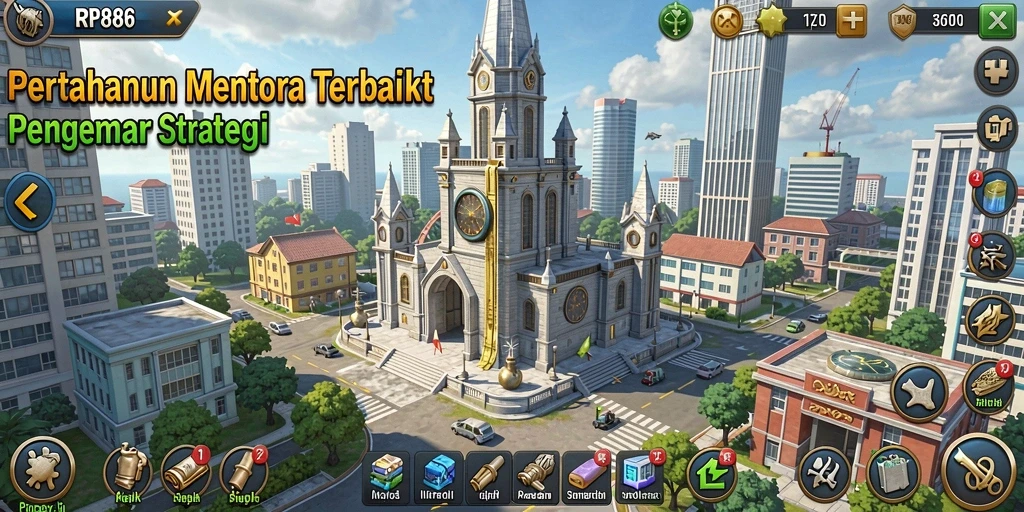 Tangkapan layar gameplay RP886 menampilkan aksi menara pertahanan yang mendebarkan.
