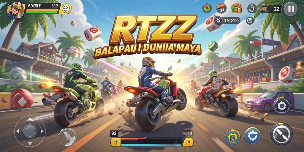 Gameplay RTZZ dengan mobil balap di lintasan penuh adrenalin.