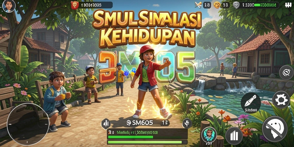 Tampilan gameplay interaktif SM605 yang penuh warna.