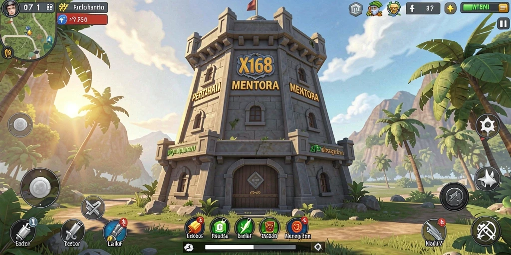 Screenshot dari gameplay seru X168 yang menunjukkan menara pertahanan beraksi.